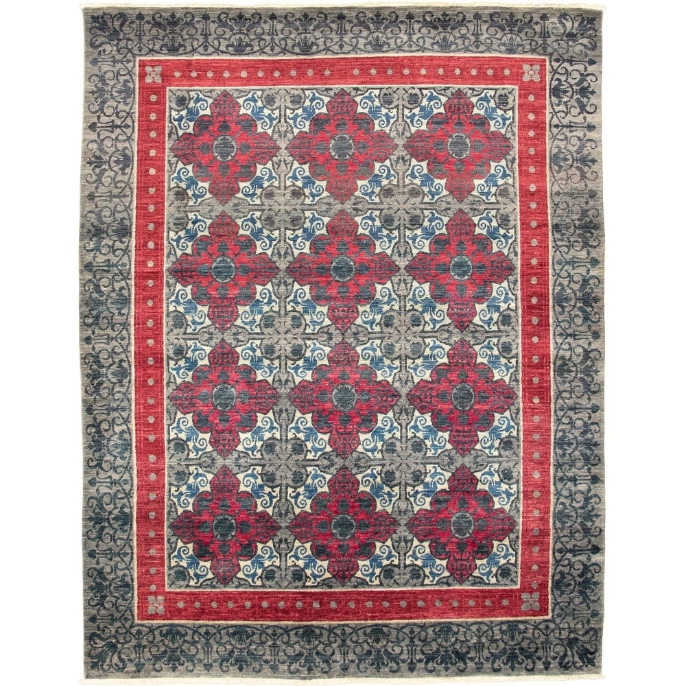 EORC KR109RD9X12 Hand-Knotted Wool Traditional Knot Rug RED 8'10 X 12' EORC KR109RD9X12 Hand-Knotted Wool Traditional Knot Rug RED 8'10 X 12'